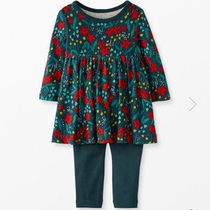 Hanna Andersson Holiday Dress and Legging Set Poinsettia Patch Size 3-6 Month